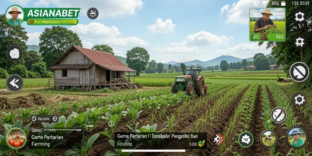 Tampilan gameplay ASIANABET dengan ladang yang indah dan tanaman yang subur.