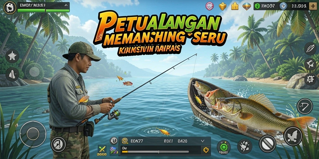 Tampilan menarik dari gameplay memancing di EMON77.