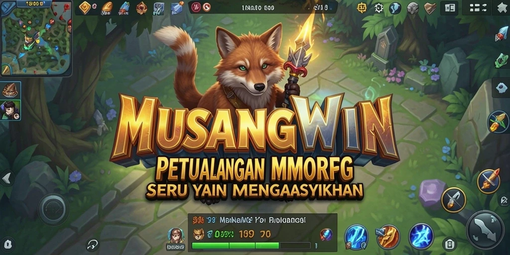 Tampilan utama gameplay MUSANGWIN yang menampilkan pertarungan epik antara karakter.