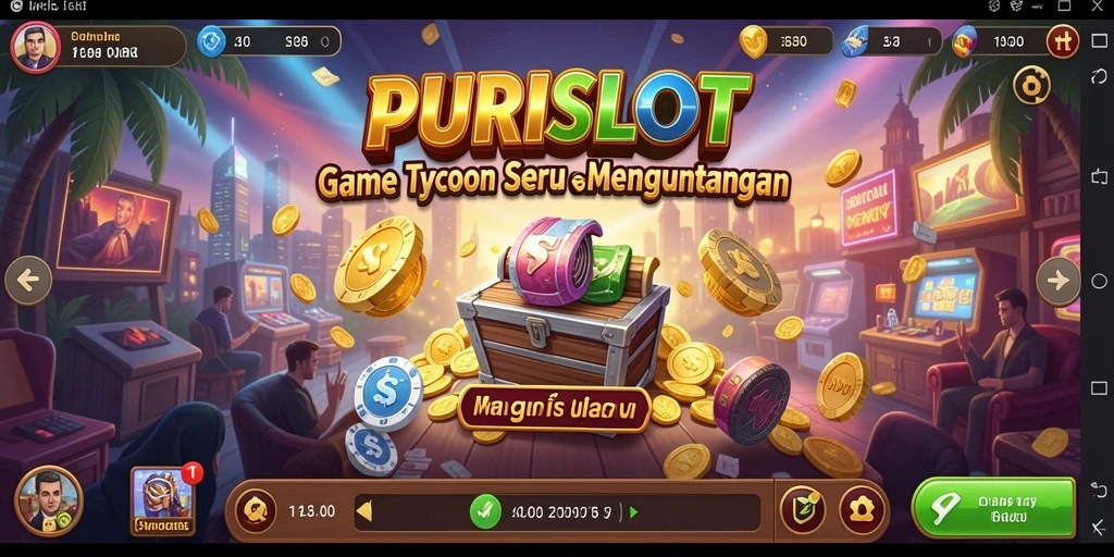 Tampilan gameplay seru dalam PURISLOT dengan elemen Tycoon yang interaktif.