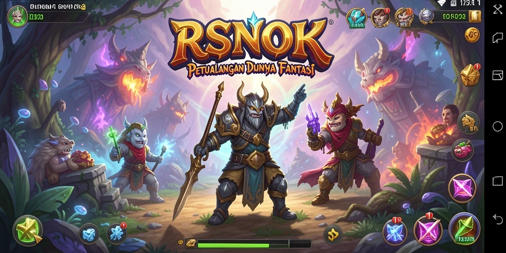 Screenshot RSNOK menampilkan pertempuran epik di dunia fantasi.