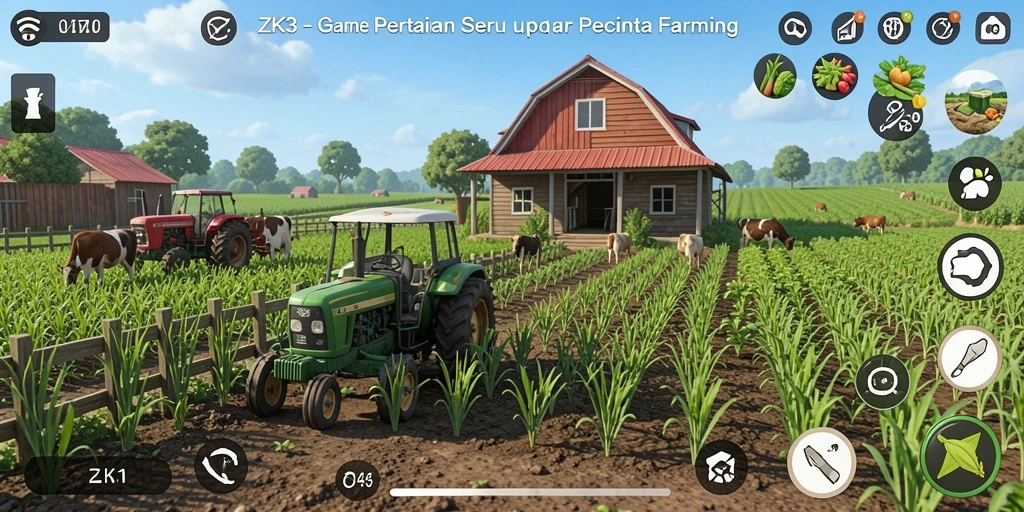 Tampilan gameplay ZK3 menunjukkan pengalaman bertani yang seru dan interaktif.